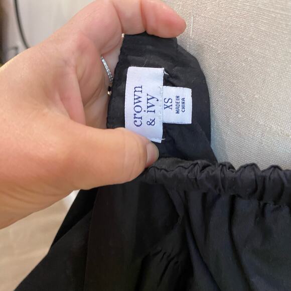 Crown & Ivy Tiered Swing Dress Black Rainbow Hem Bow Back Size XS - Picture 8 of 9